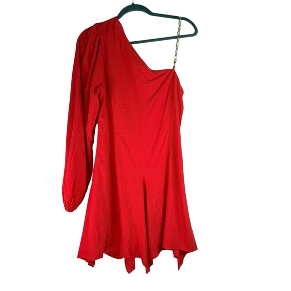New Lovers + Friends Rosalie Mini Dress Red One Shoulder Linen Blend Size L - Picture 3 of 7